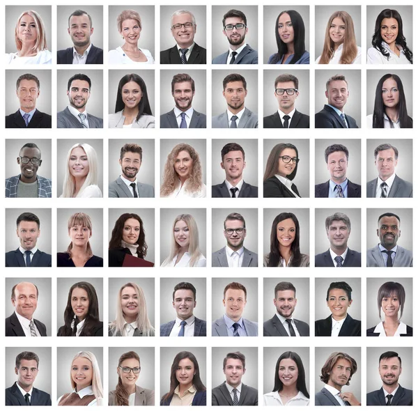Sikeres alkalmazottak fehér alapon elszigetelt csoportjának portréi — Stock Fotó