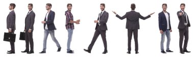 Kendini motive eden genç adamın panoramik kolajı.