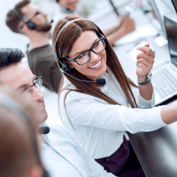 team of call center operators in the workplace