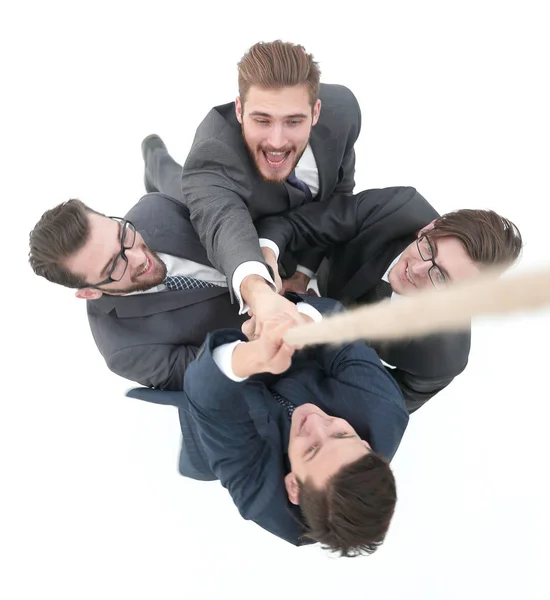 Sorrindo equipe de negócios segurando a corda — Fotografia de Stock