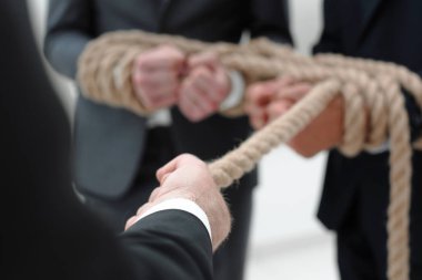 up.Businessman çeker ilgili çalışanları kapat