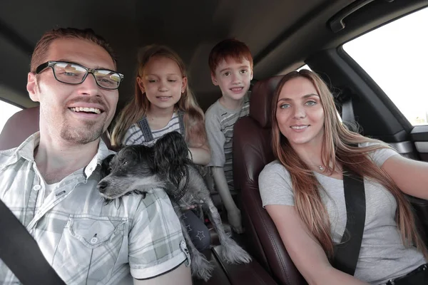 Yakın çekim. mutlu bir aile rahat bir arabada seyahat — Stok fotoğraf