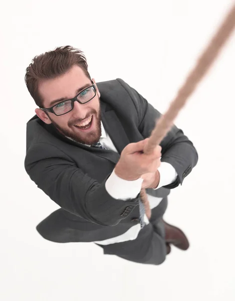 Successful businessman climbing the rope — Stock Photo, Image