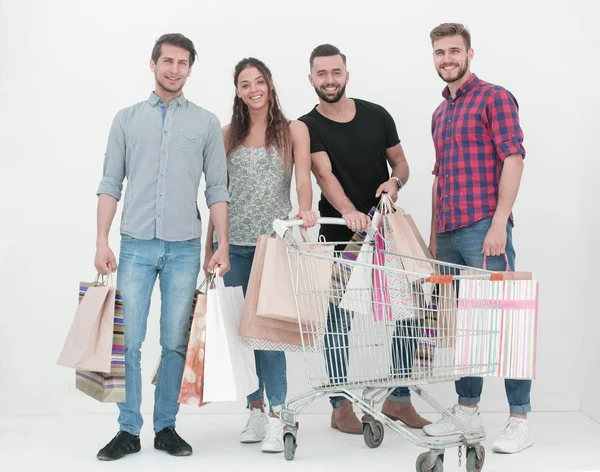 Grupa szczęśliwy kupujących z torby na zakupy — Zdjęcie stockowe