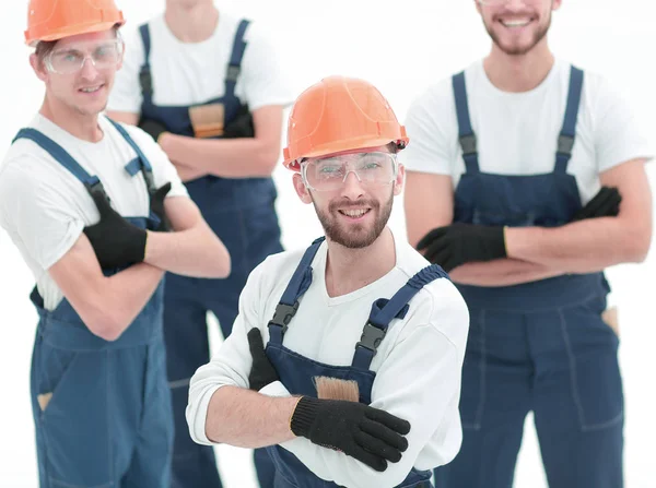 Closeup.the capataz e equipe de construção — Fotografia de Stock