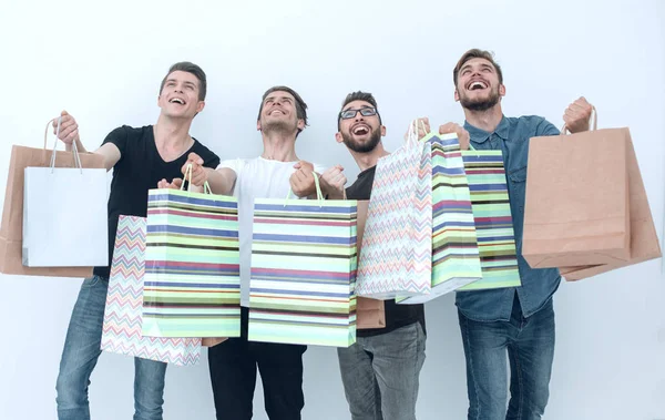 Grupo de jóvenes amigos felices con bolsas de compras. —  Fotos de Stock