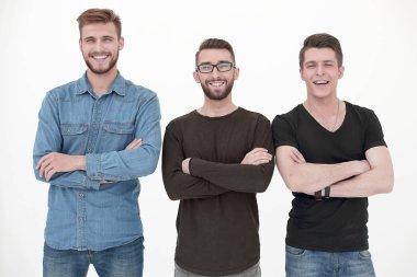 Neşeli iş ortakları kollarını katlanmış