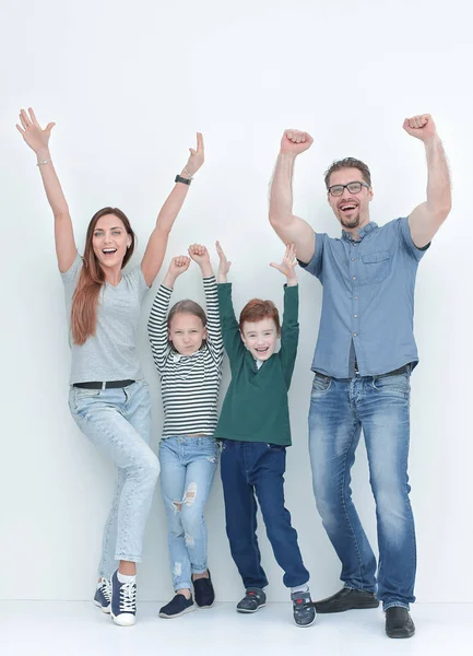 Em plena família growth.very feliz com duas crianças — Fotografia de Stock