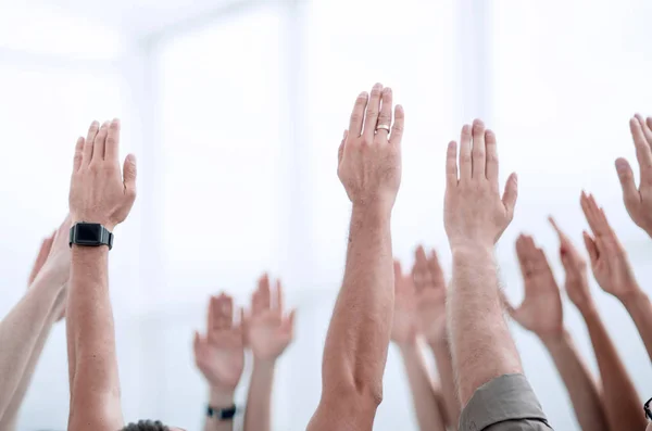 Business background.the business-team står med händerna upp — Stockfoto