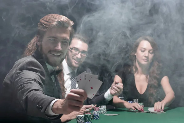 Player to the casino with a combination of four aces. — Stock Photo, Image