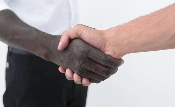 Sluit up.business man schudden handen met zijn zakenpartner — Stockfoto
