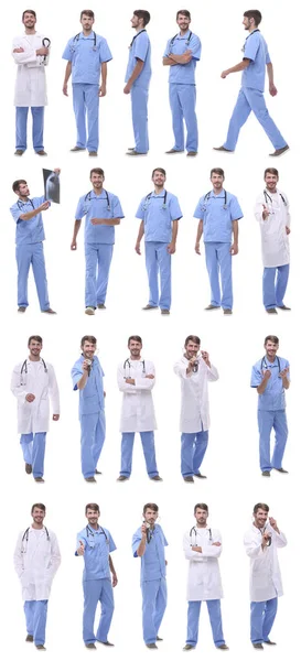Collage de una variedad de médicos de pie en una fila — Foto de Stock