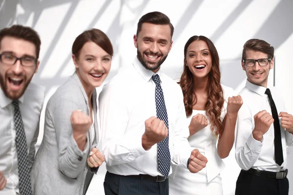 Close up.happy business team standing in office — Stock Photo, Image