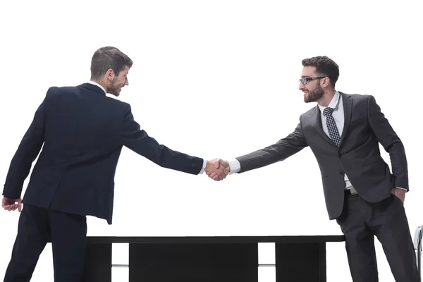 两位商人握手。隔离在白色 — 图库照片