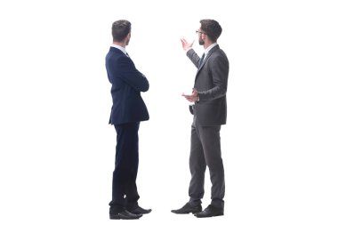 Dikiz aynası. Kopyalama alanına bakan iki işadamı