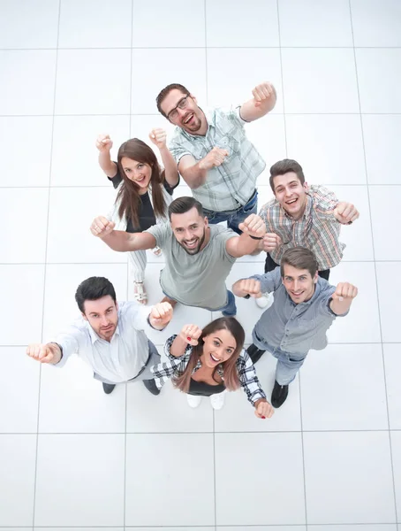 Top view.very gelukkig business team — Stockfoto