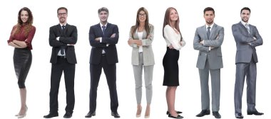 Sıraya dizilmiş başarılı iş adamları grubu.