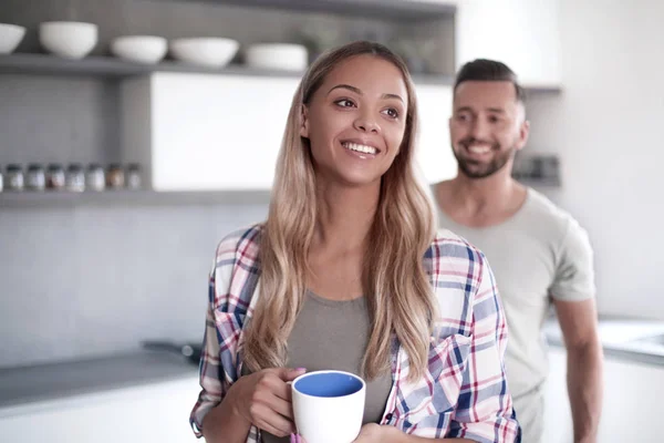 Happy young woman with Cup of coffee — Stock Photo, Image