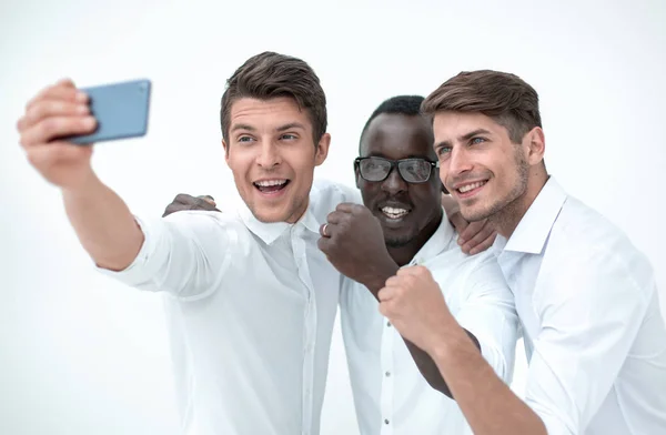 Šťastný obchodní kolegové brát Selfies — Stock fotografie
