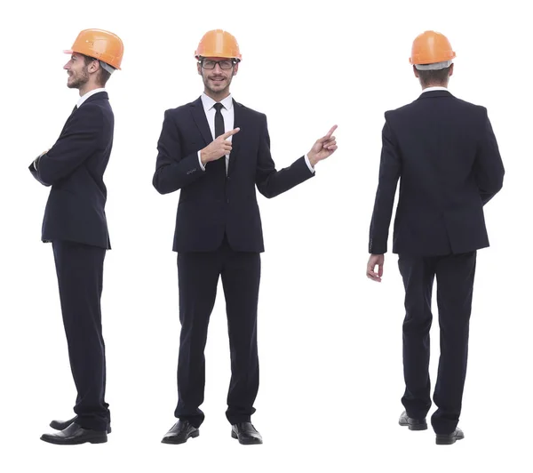 In volle groei .een gekwalificeerde architect in een oranje helm — Stockfoto