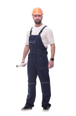 Tam gelişim. Çizimleri olan yetenekli bir işçi.