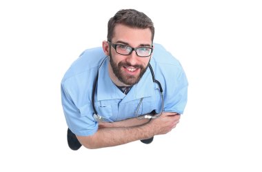 üst görünüm. doktor terapist kameraya bakıyor