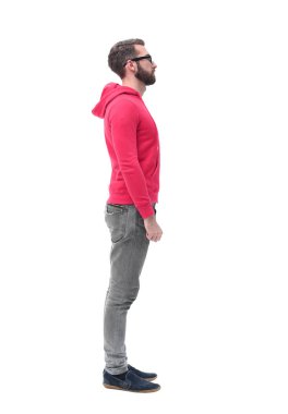 yan görünüm. kırmızı ceketli modern moda adam.