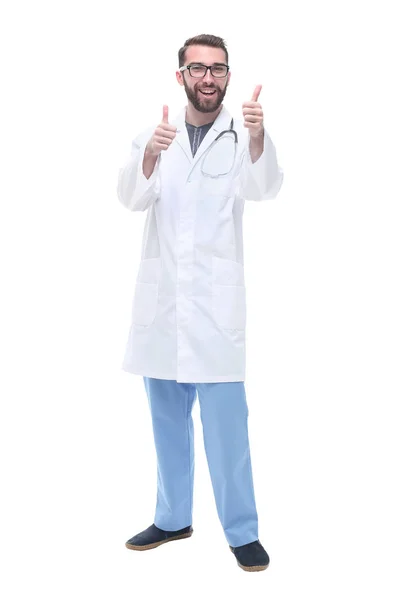 Em pleno crescimento. sorridente masculino médico mostrando polegares para cima — Fotografia de Stock