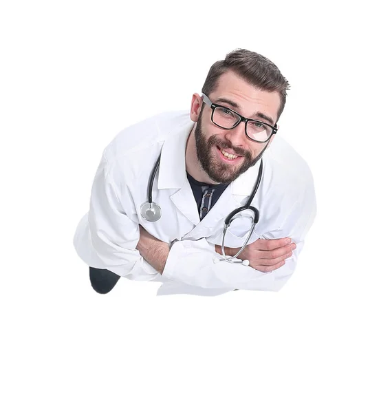 Top view. man doctor looking carefully ahead — Stock Photo, Image