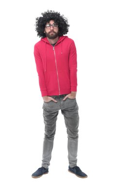 tam büyüme. kırmızı ceketli modern moda adam