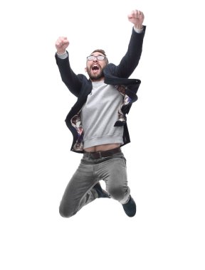 çok mutlu bir iş adamı. beyaz izole