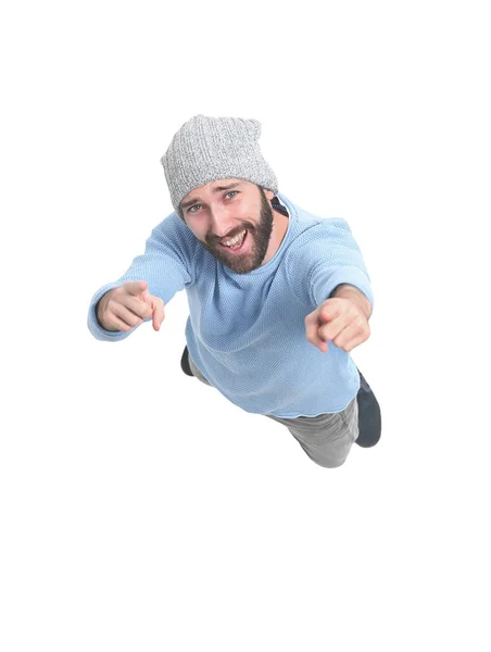 Top view .handsome sports guy looking at the camera — Stock Photo, Image