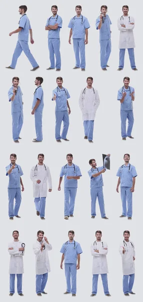 Collage of a variety of medical doctors standing in a row — Stock Photo, Image