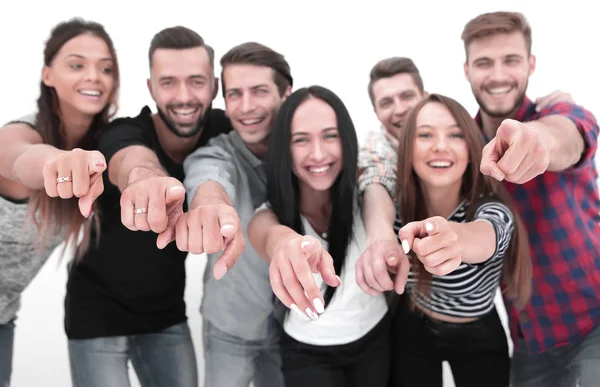 Close up. Una squadra amichevole di giovani uomini che ti indica — Foto Stock