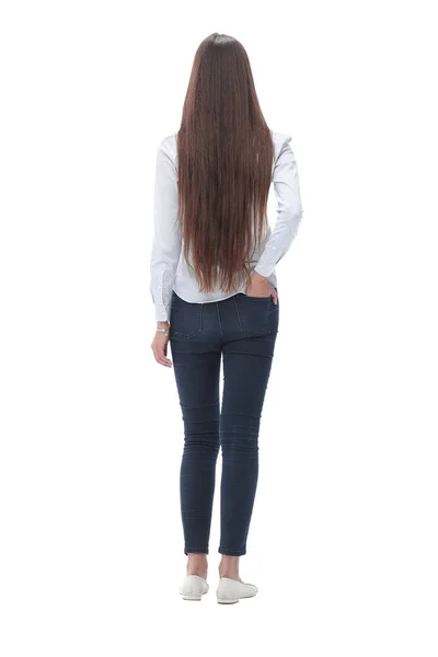 Vista trasera. mujer joven con el pelo largo — Foto de Stock