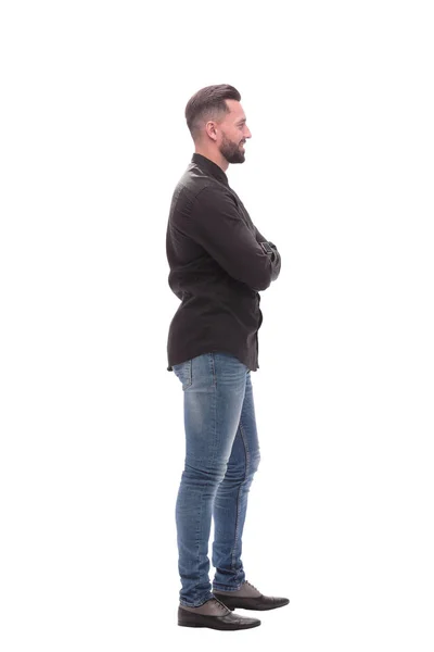 Vista laterale. giovane uomo moderno in jeans — Foto Stock