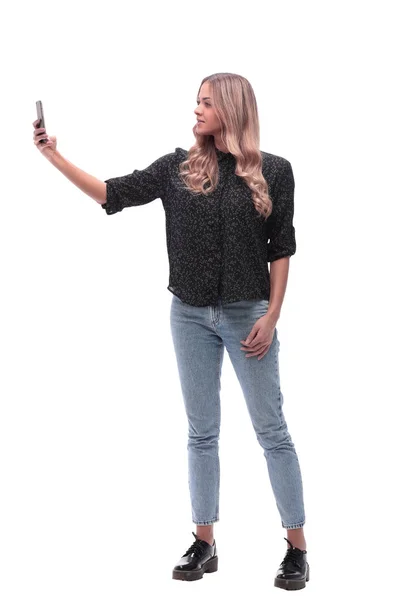Çekici genç bir kadın selfie çekiyor.. — Stok fotoğraf