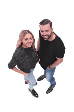 üst görünüm. kameraya bakan şık genç çift