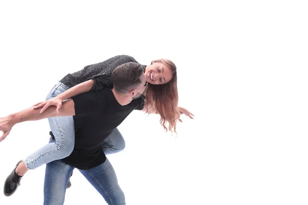 In full growth. a young couple in love is having fun — Stock Photo, Image