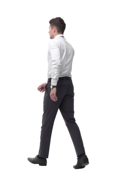 Exitoso joven hombre de negocios con confianza va forward.isolated en blanco — Foto de Stock