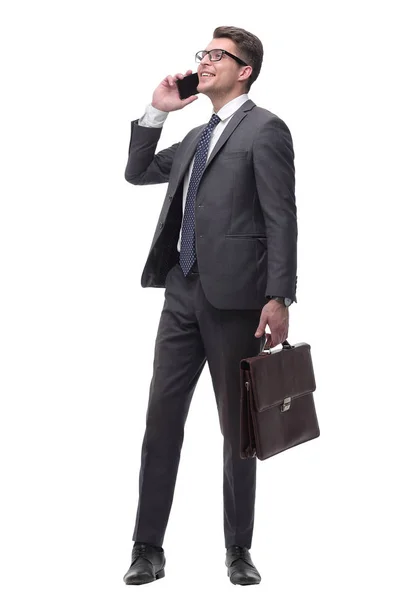In full growth. Executive businessman with smartphone — Stock Photo, Image