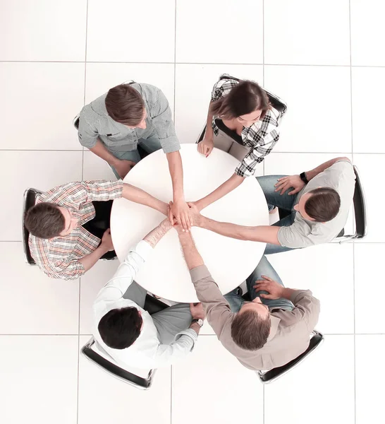 Top view.single business team sitting at the round table — Stock Photo, Image