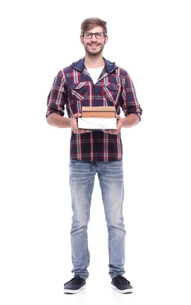 En pleno crecimiento. estudiante masculino sonriente con libros —  Fotos de Stock