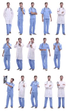 Sıraya dizilmiş çeşitli tıp doktorlarının kolajı.