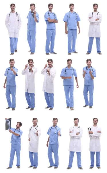 Collage de una variedad de médicos de pie en una fila — Foto de Stock