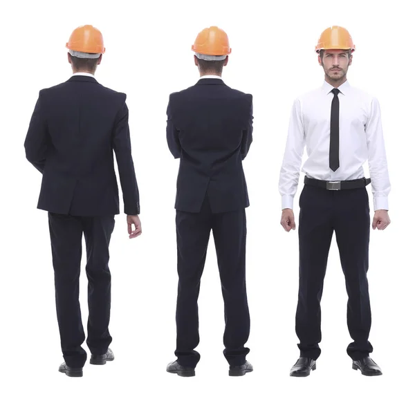 In volle groei .een gekwalificeerde architect in een oranje helm — Stockfoto