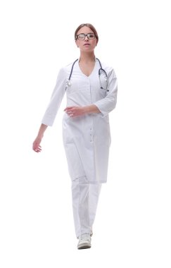 sorumlu tıp doktoru öne çıkan bir kadın. beyaz izole