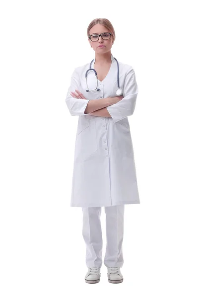 Médico serio mujer. aislado en blanco — Foto de Stock