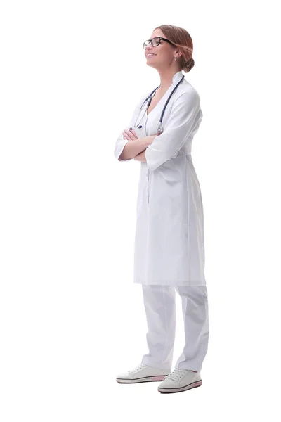 Serious medical doctor woman . isolated on white — Stock Photo, Image