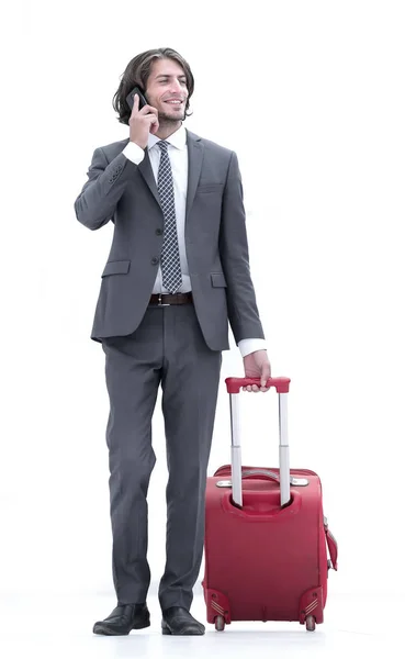 Empresário de sucesso com mala de viagem — Fotografia de Stock
